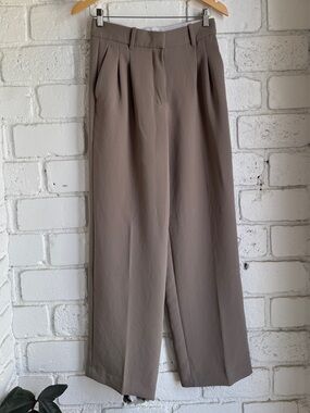 Aritzia Taupe Wide-Leg Pleated Trousers